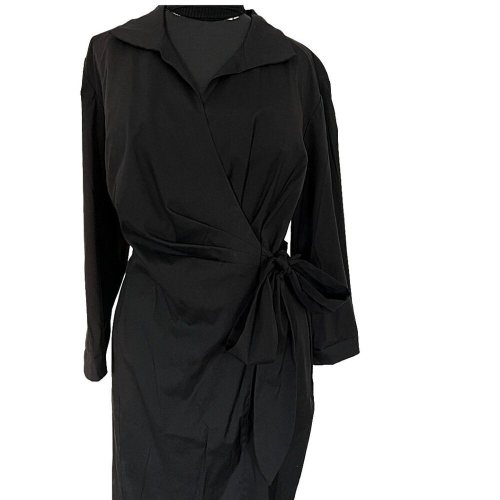 Lafayette 148 New York Women Black Cotton Poplin Wrap  Dress Sz 18W